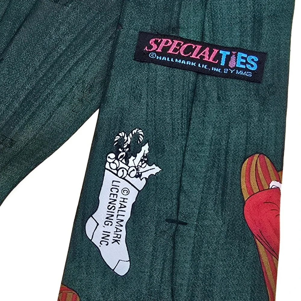 Hallmark Specialties Mens Santa‎ Claus Christmas Tie Green Holiday Graphic USA